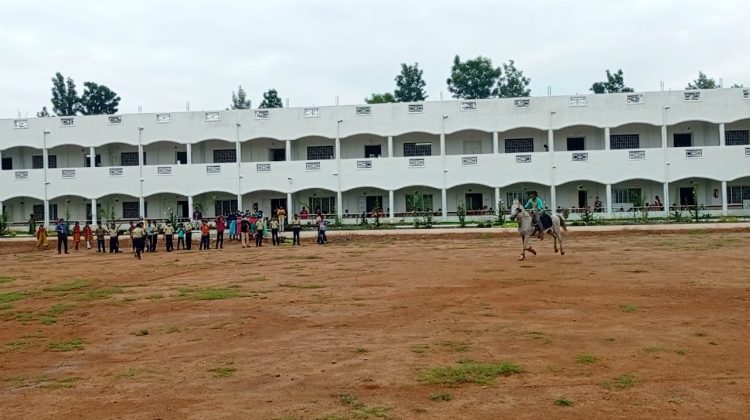 Velankanni school in tirupattur. school boy in riding in horse very fast